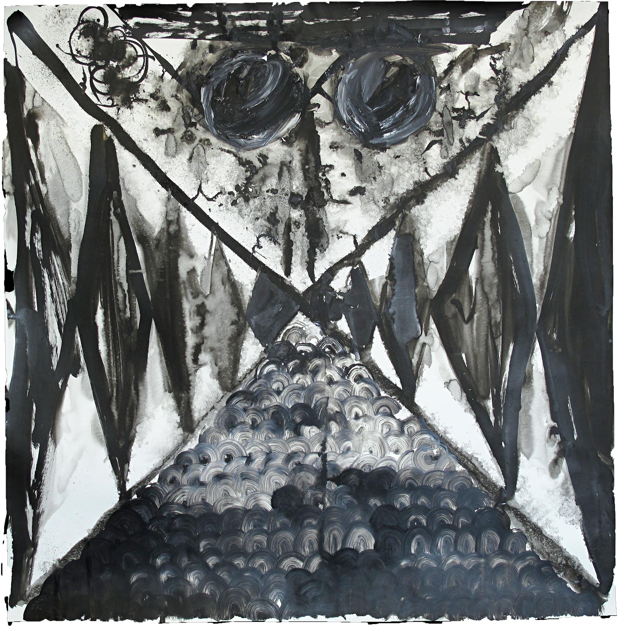 Semi abstract painting of Serpent, teeth very visble.